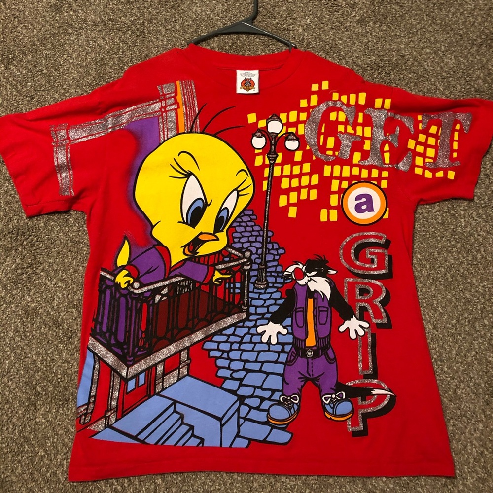 Vintage 1997 Warner bros looney tunes tweety bird all over print graphic tee